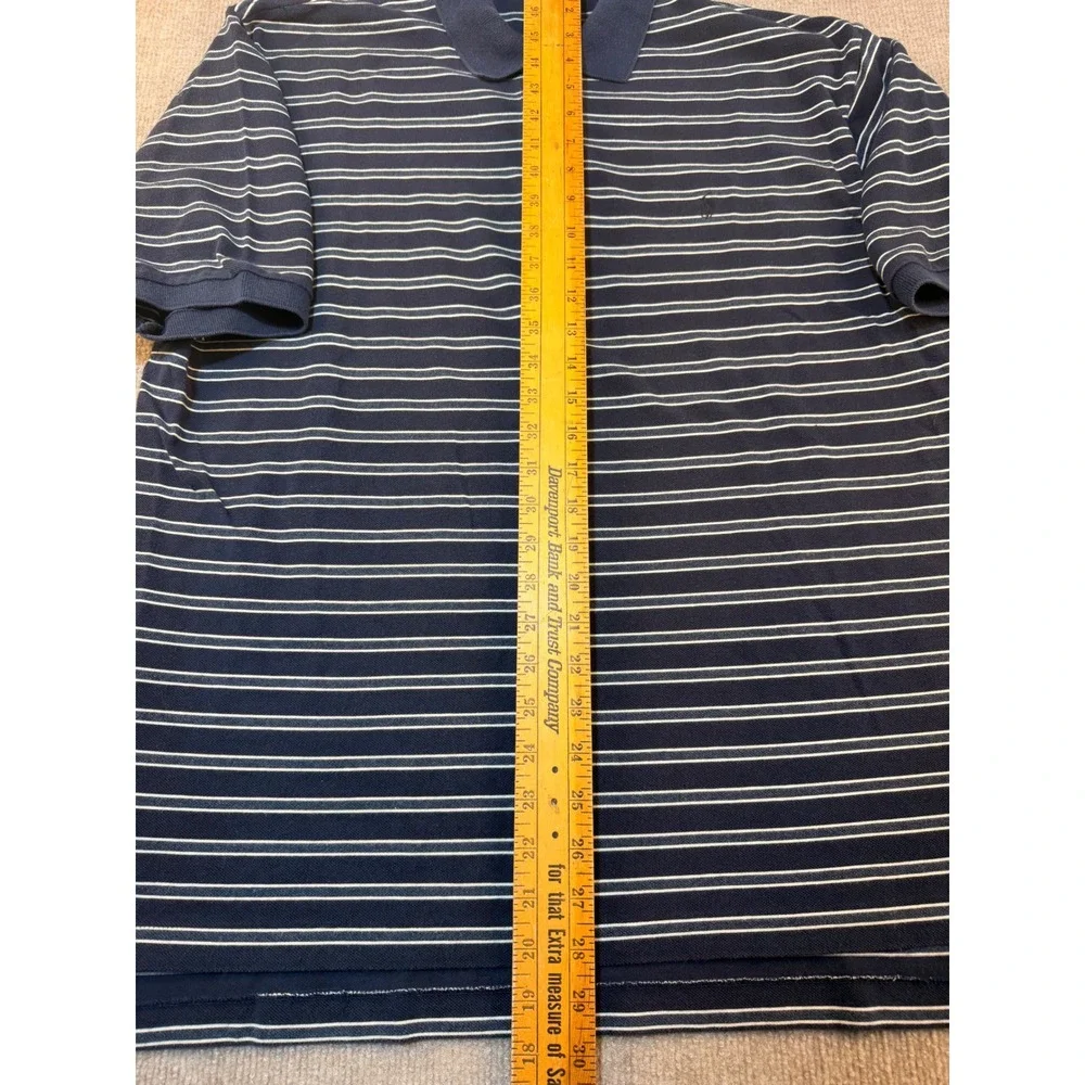 Polo Ralph Lauren Mens XL Navy Blue White Striped Short Sleeve Cotton Polo Shirt